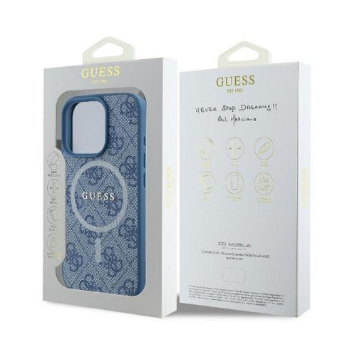 GUESS futerał do IPHONE 16 Pro kompatybilny z MagSafe GUHMP16LG4GFRB (PU 4G Ring Classic Logo) niebieski