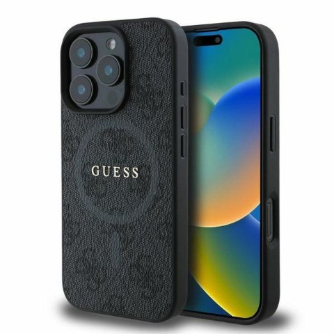 GUESS futerał do IPHONE 16 Pro kompatybilny z MagSafe GUHMP16LG4GFRK (PU 4G Ring Classic Logo) czarny