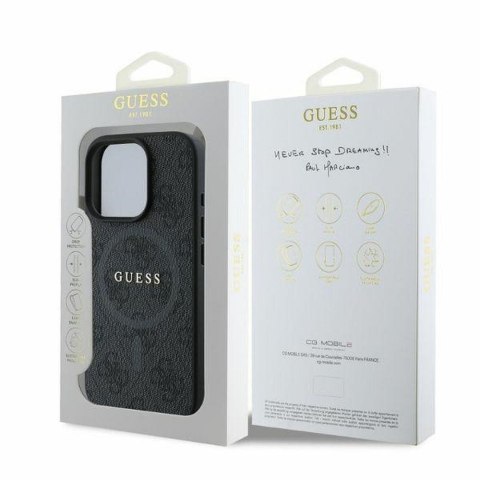 GUESS futerał do IPHONE 16 Pro kompatybilny z MagSafe GUHMP16LG4GFRK (PU 4G Ring Classic Logo) czarny