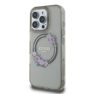GUESS futerał do IPHONE 16 Pro kompatybilny z MagSafe GUHMP16LHFWFCK (IML Flowers Wreath) czarny