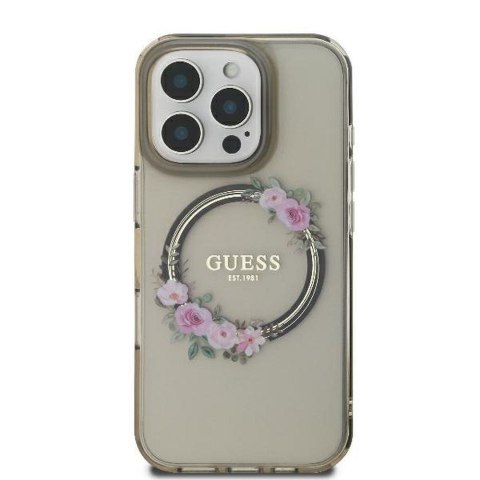 GUESS futerał do IPHONE 16 Pro kompatybilny z MagSafe GUHMP16LHFWFCK (IML Flowers Wreath) czarny