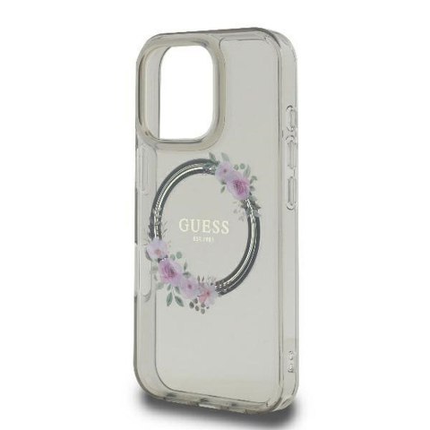 GUESS futerał do IPHONE 16 Pro kompatybilny z MagSafe GUHMP16LHFWFCK (IML Flowers Wreath) czarny