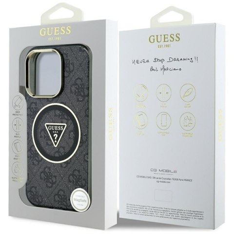 GUESS futerał do IPHONE 16 Pro kompatybilny z MagSafe GUHMP16LHG4PRTGK (IML Metal Glitter 4G Circle Triangle) czarny