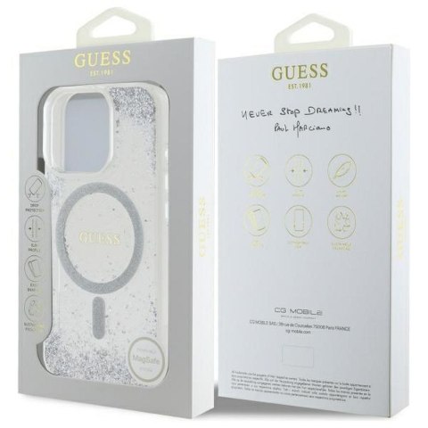 GUESS futerał do IPHONE 16 Pro kompatybilny z MagSafe GUHMP16LRGRGES (Resin Gradient Glitter) silver