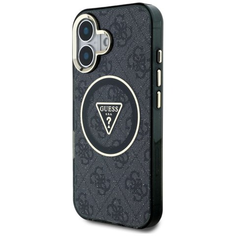 GUESS futerał do IPHONE 16 kompatybilny z MagSafe GUHMP16SHG4PRTGK (IML Metal Glitter 4G Circle Triangle) czarny