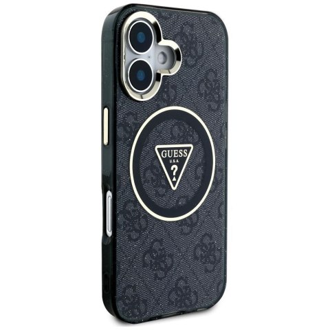 GUESS futerał do IPHONE 16 kompatybilny z MagSafe GUHMP16SHG4PRTGK (IML Metal Glitter 4G Circle Triangle) czarny