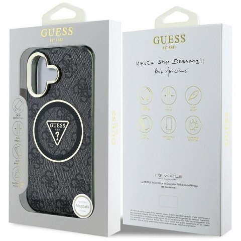 GUESS futerał do IPHONE 16 kompatybilny z MagSafe GUHMP16SHG4PRTGK (IML Metal Glitter 4G Circle Triangle) czarny
