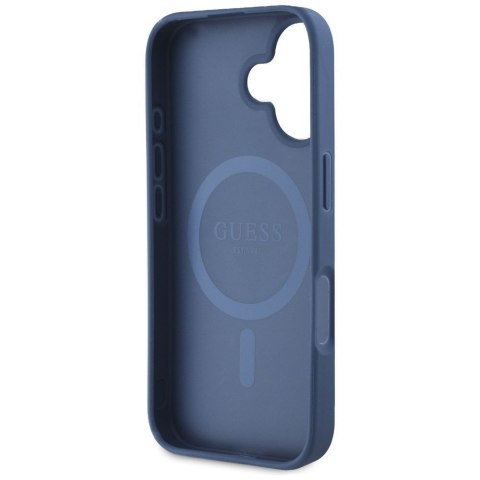 GUESS futerał do IPHONE 16 kompatybilny z MagSafe GUHMP16SPGNMPLMB (PU Grained Flowers Classic Logo) niebieski