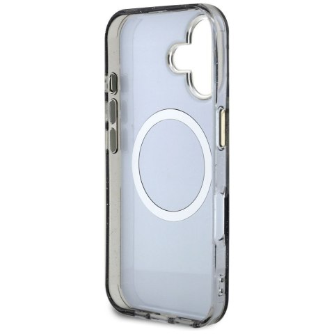 GUESS futerał do IPHONE 16 kompatybyliny z MagSafe GUHMP16SHFLPEDK (IML Metal Glitter Flowers Triangle) czarny