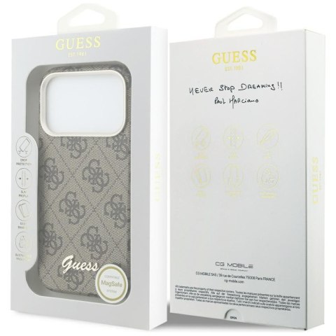 GUESS futerał do IPHONE 17 Pro Max kompatybilny z MagSafe GUHMP17X5P4FWMSW (PU FW 4G Script) brązowy