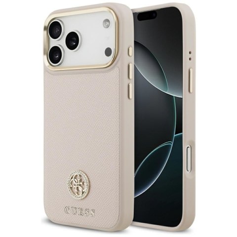 GUESS futerał do IPHONE 17 Pro Max kompatybilny z MagSafe GUHMP17XPGCRMDEP (PU W/ Grained Strass Logo) różowy