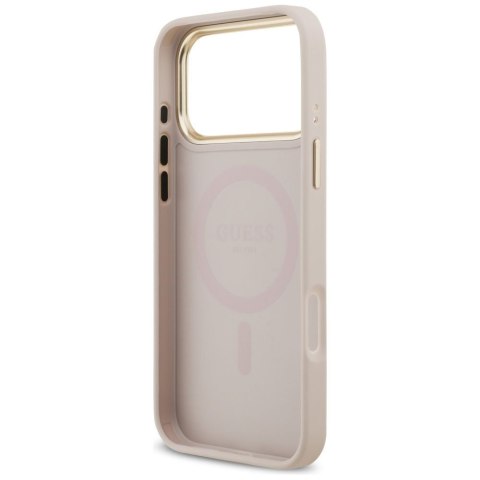 GUESS futerał do IPHONE 17 Pro Max kompatybilny z MagSafe GUHMP17XPGCRMDEP (PU W/ Grained Strass Logo) różowy