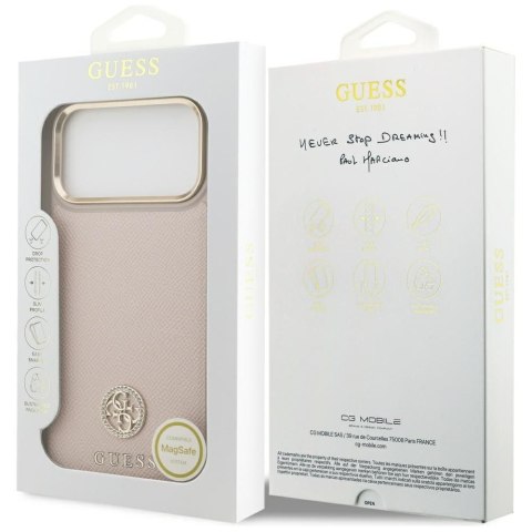 GUESS futerał do IPHONE 17 Pro Max kompatybilny z MagSafe GUHMP17XPGCRMDEP (PU W/ Grained Strass Logo) różowy