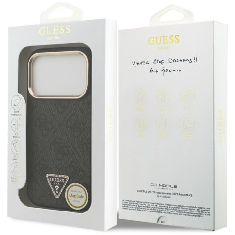 GUESS futerał do IPHONE 17 Pro kompatybilny z MagSafe GUHMP17LP4GTDGMK (4G PU W/ Triangle Logo) złoto czarny