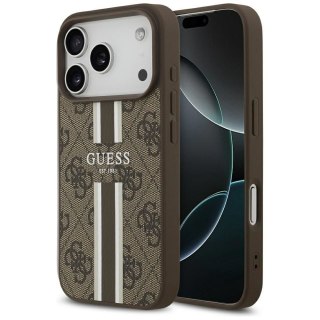 GUESS futerał do IPHONE 17 Pro kompatybilny z MagSafe GUHMP17LP4RPSW (4G Printed Stripes) brązowy