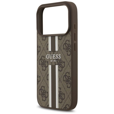 GUESS futerał do IPHONE 17 Pro kompatybilny z MagSafe GUHMP17LP4RPSW (4G Printed Stripes) brązowy