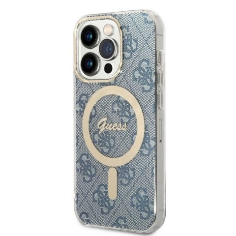 GUESS zestaw do IPHONE 14 Pro kompatybilny z MagSafe GUBPP14LH4EACSB (Bundle Pack / Case + Charger / 4G) złoty niebieski