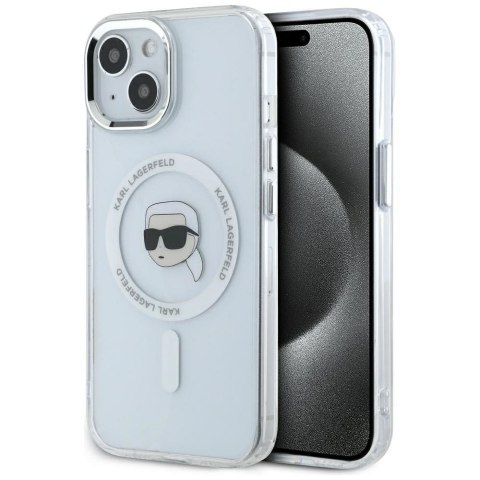 KARL LAGERFELD futerał do IPHONE 15 kompatybilny z MagSafe KLHMP15SHLSKIH (IML Metal K Head) biały