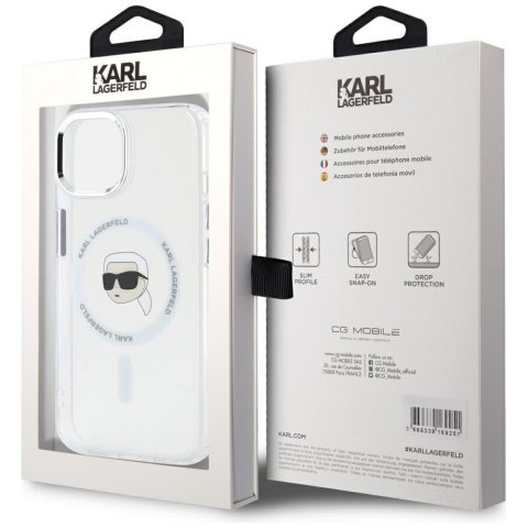 KARL LAGERFELD futerał do IPHONE 15 kompatybilny z MagSafe KLHMP15SHLSKIH (IML Metal K Head) biały