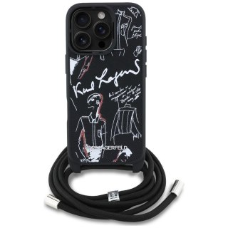 KARL LAGERFELD futerał do IPHONE 16 PRO KLHCP16LPGGRMPCK kompatybilny z MagSafe (CRSSBY Grained PU W/ Pattern & Logo) czarny