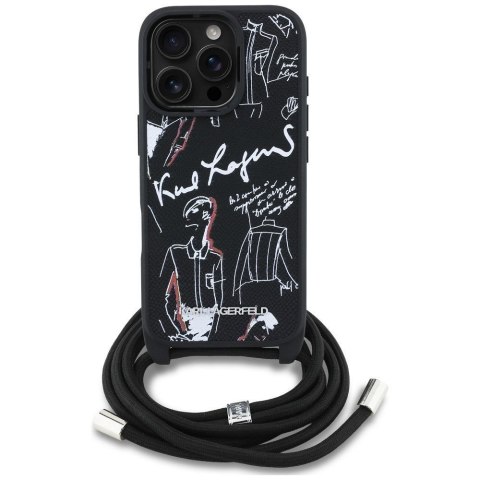 KARL LAGERFELD futerał do IPHONE 16 PRO KLHCP16LPGGRMPCK kompatybilny z MagSafe (CRSSBY Grained PU W/ Pattern & Logo) czarny