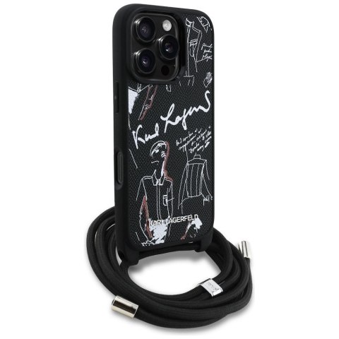 KARL LAGERFELD futerał do IPHONE 16 PRO KLHCP16LPGGRMPCK kompatybilny z MagSafe (CRSSBY Grained PU W/ Pattern & Logo) czarny