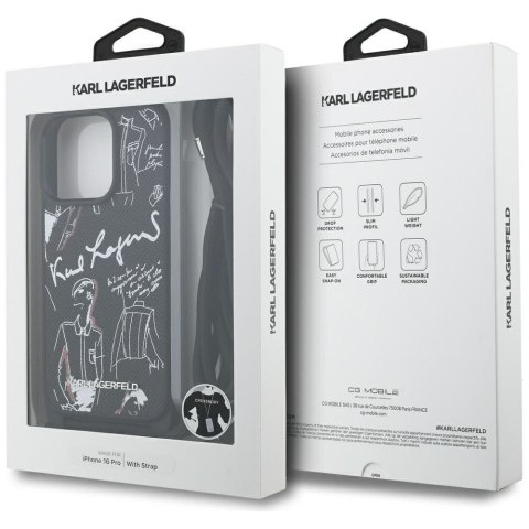 KARL LAGERFELD futerał do IPHONE 16 PRO KLHCP16LPGGRMPCK kompatybilny z MagSafe (CRSSBY Grained PU W/ Pattern & Logo) czarny