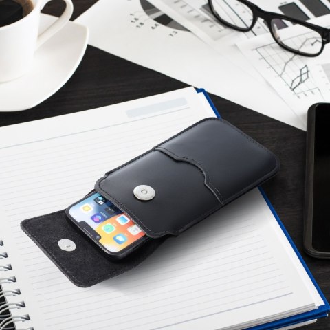 Skórzany futerał uniwersalny / wsuwka z klapką - ROYAL / czarny - Rozmiar XL - IPHONE 11 / 12 / 13 / SAMSUNG S7 EDGE