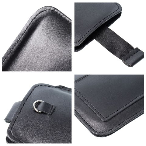 Skórzany futerał uniwersalny / wsuwka z pull-up - ROYAL / czarny - Rozmiar 2XL+wide - SAMSUNG A12 / NOTE 9 / XIAOMI REDMI NOTE 1