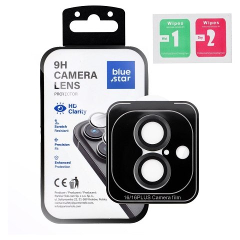 Szkło na aparat BLUE STAR Easy Install do IPHONE 16 / 16 PLUS czarne