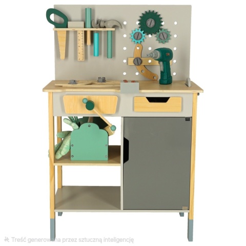 Duży drewniany warsztat z narzędziami XXL zestaw majsterkowicza 84 elementy