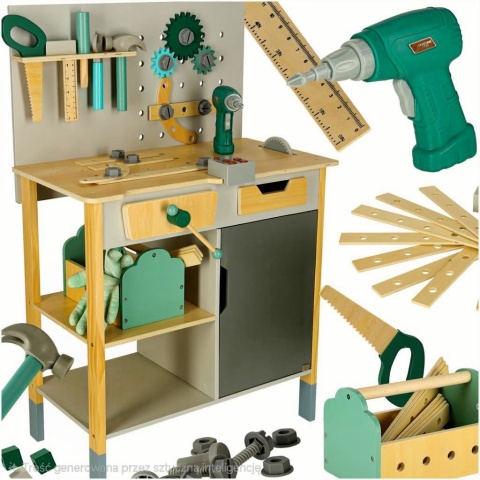 Duży drewniany warsztat z narzędziami XXL zestaw majsterkowicza 84 elementy