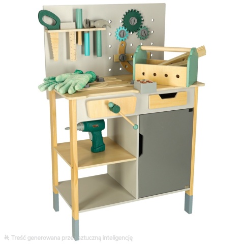 Duży drewniany warsztat z narzędziami XXL zestaw majsterkowicza 84 elementy