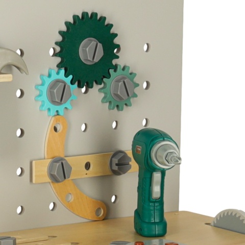 Duży drewniany warsztat z narzędziami XXL zestaw majsterkowicza 84 elementy