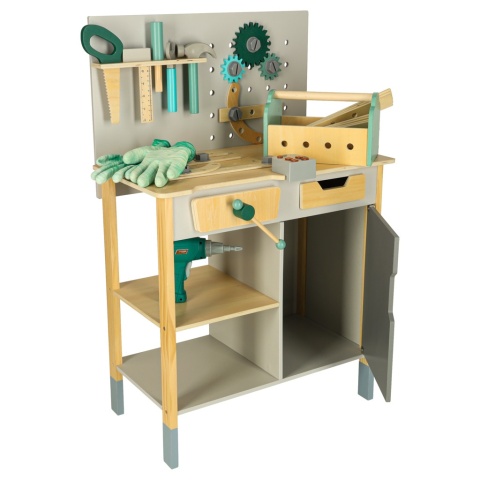 Duży drewniany warsztat z narzędziami XXL zestaw majsterkowicza 84 elementy