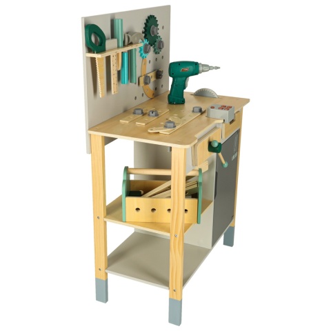 Duży drewniany warsztat z narzędziami XXL zestaw majsterkowicza 84 elementy