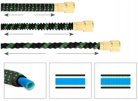 ELASTYCZNY OGRODOWY WĄŻ 45m PREMIUM ROZCIĄGLIWY +ZŁĄCZKI + PISTOLET+WIESZAK