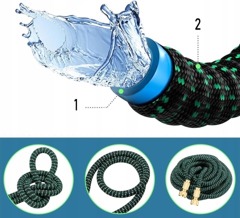 ELASTYCZNY OGRODOWY WĄŻ 45m PREMIUM ROZCIĄGLIWY +ZŁĄCZKI + PISTOLET+WIESZAK