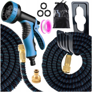 ELASTYCZNY OGRODOWY WĄŻ 45m PREMIUM ROZCIĄGLIWY +ZŁĄCZKI + PISTOLET+WIESZAK