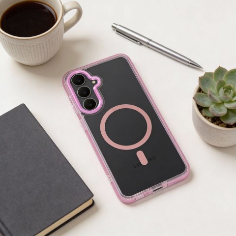 Futerał do Samsung A56 Frame Clear Hybrid Mag Cover zgodny z MagSafe pudrowy róż