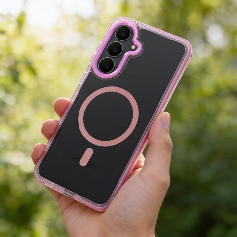 Futerał do Samsung A56 Frame Clear Hybrid Mag Cover zgodny z MagSafe pudrowy róż