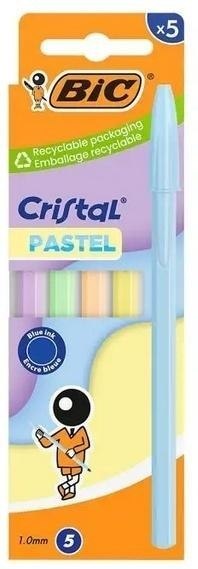 Długopis Cristal Pastel 1mm niebieski 5szt BIC