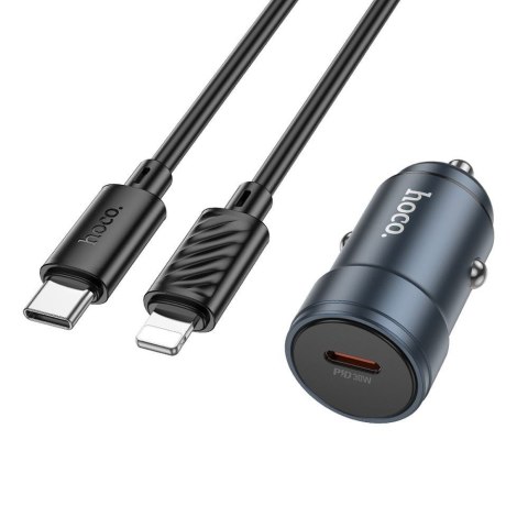 Ładowarka samochodowa Hoco USB C QC3.0 PD 30W + kabel USB C do Lightning Z57 szara