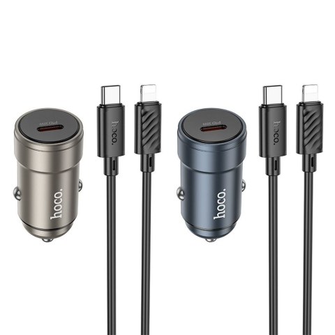 Ładowarka samochodowa Hoco USB C QC3.0 PD 30W + kabel USB C do Lightning Z57 szara