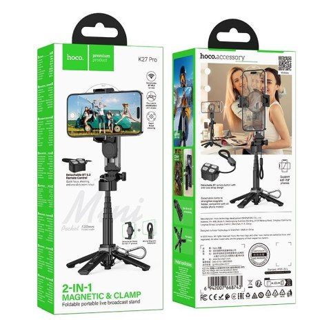 Live stand Hoco z magnetycznym oraz uniwersalnym mocowaniem z pilotem bezprzewodowym K27 PRO czarny