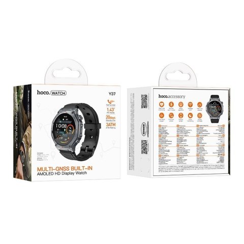 Smartwatch Hoco 1,43" AMOLED GPS z funkcją rozmowy Y37 czarny